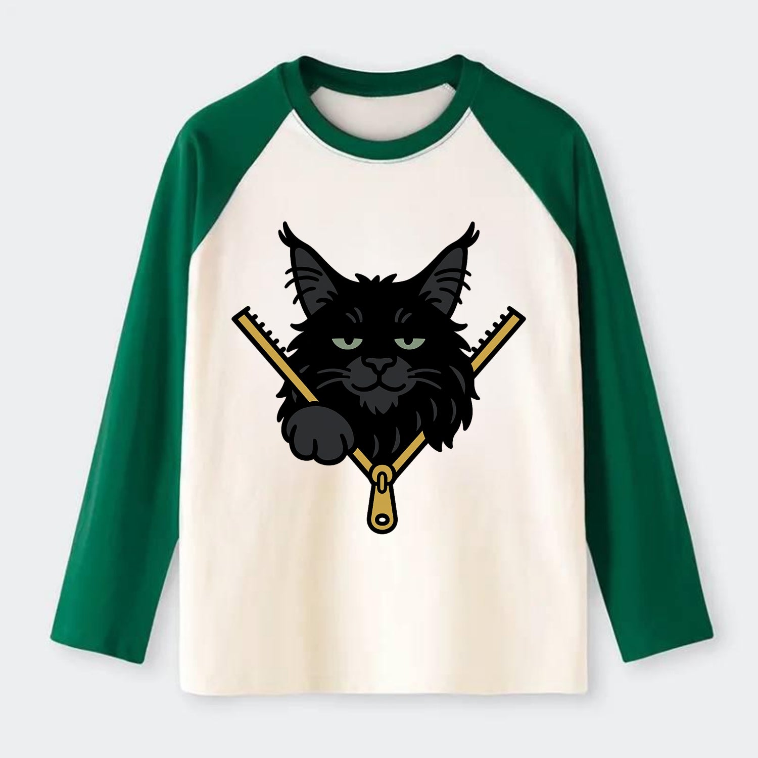 Black Maine Coon - Raglan Long Sleeve T-Shirt - Green