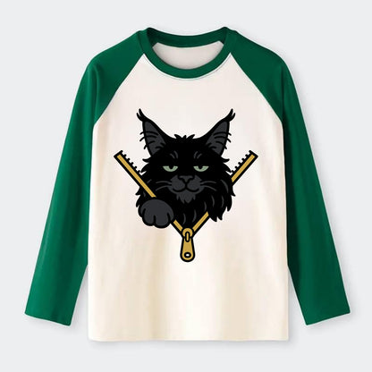 Black Maine Coon - Raglan Long Sleeve T-Shirt - Green