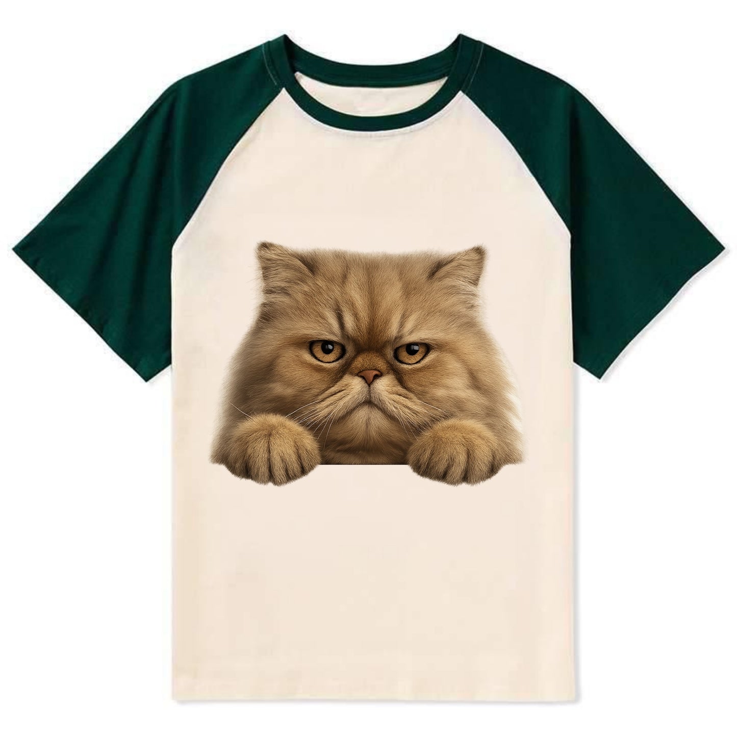 Persian Cat  - Contrast Raglan T-shirt - Green