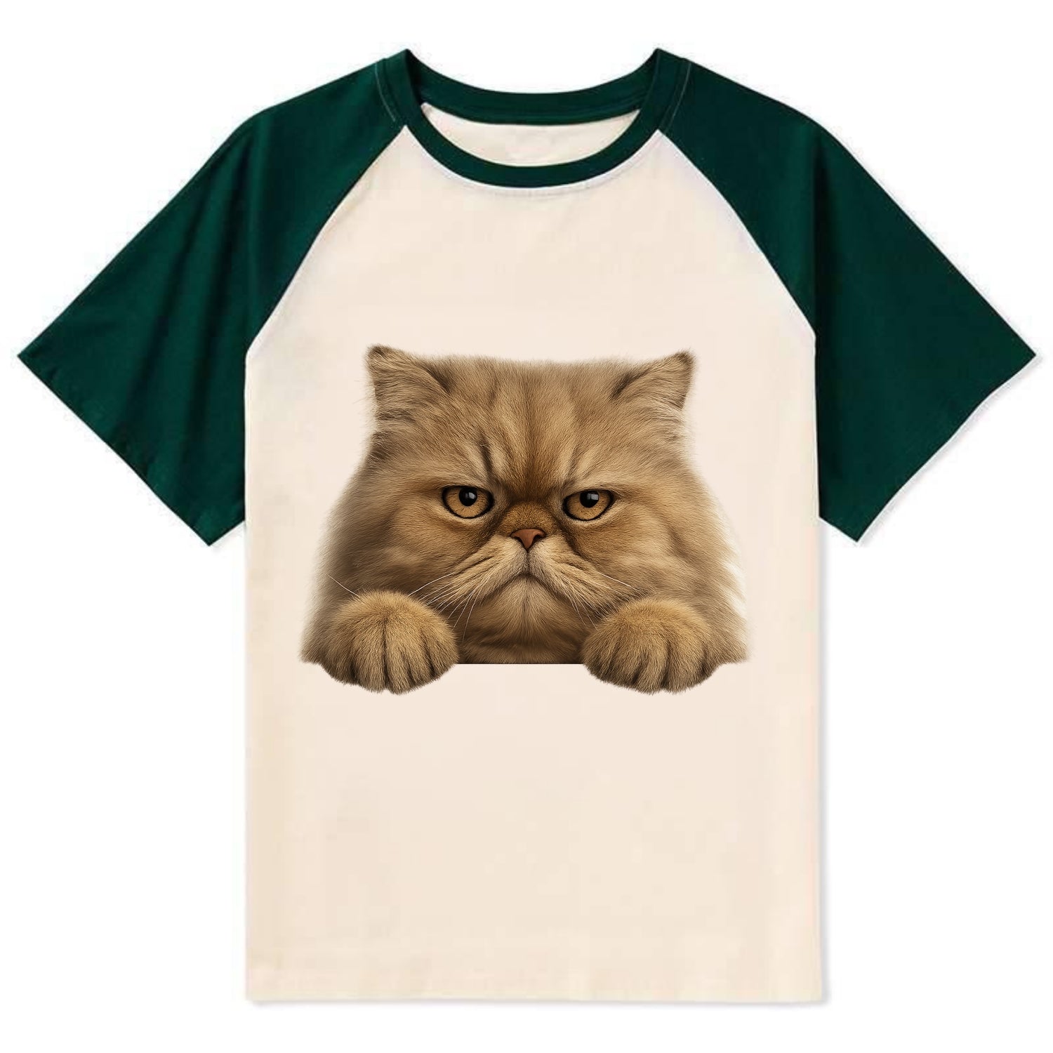 Persian Cat  - Contrast Raglan T-shirt - Green