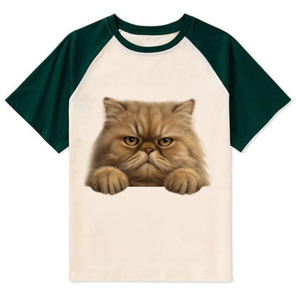 Persian Cat  - Contrast Raglan T-shirt - Green