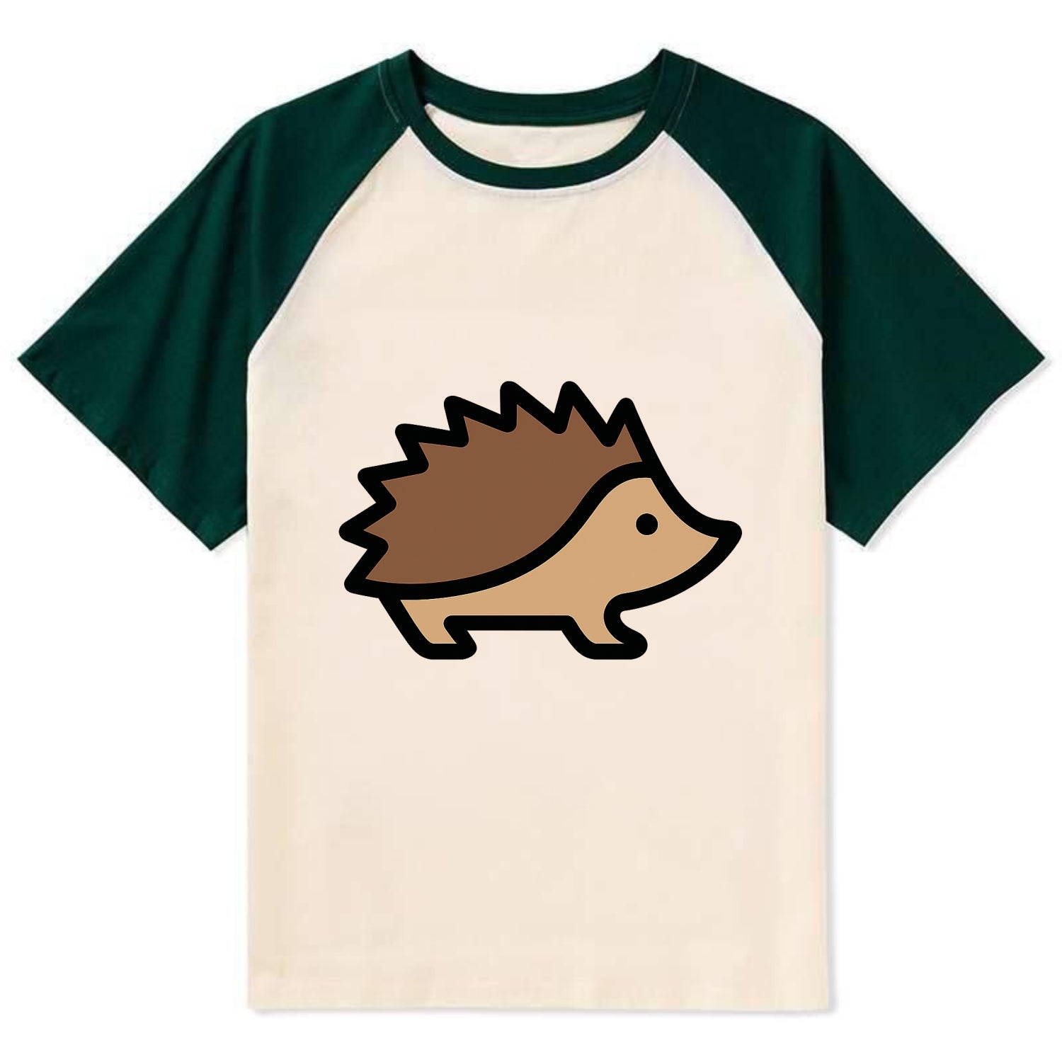 Hedgehog - Brown spiky back flat side profile - Contrast Raglan T-shirt - Green