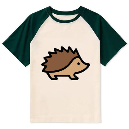 Hedgehog - Brown spiky back flat side profile - Contrast Raglan T-shirt - Green