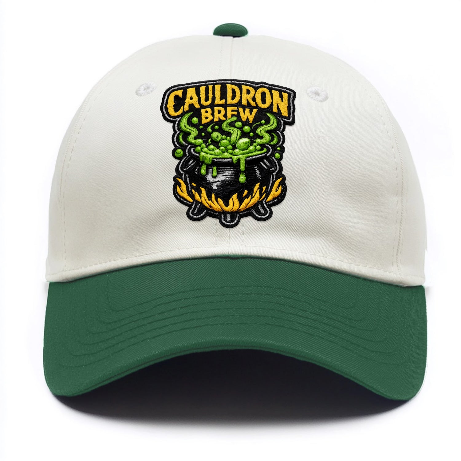 CAULDRON BREW - bubbling pot in black and green , witch craft - Two Tone Cap - Green
