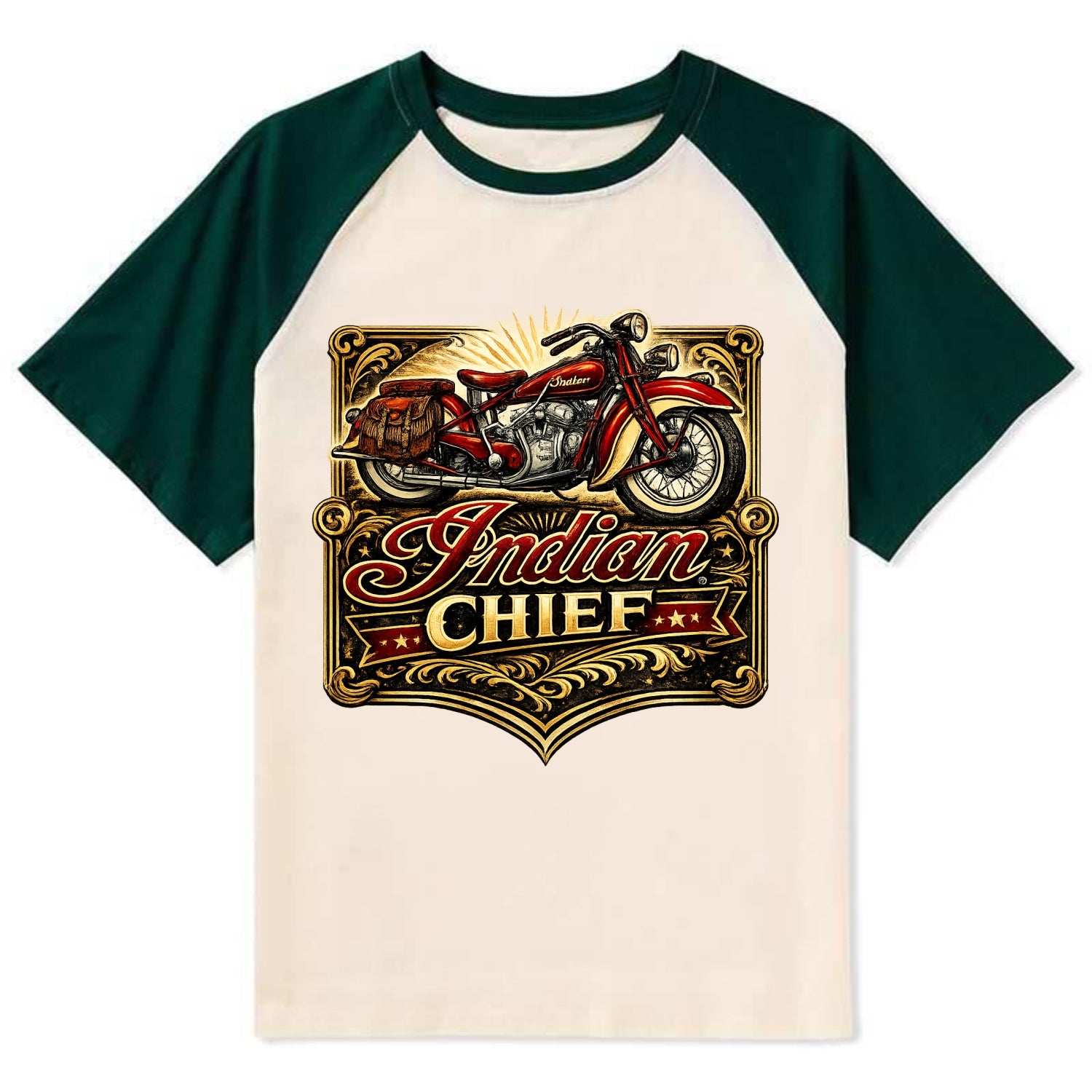 Classic Indian Chief - Contrast Raglan T-shirt - Green