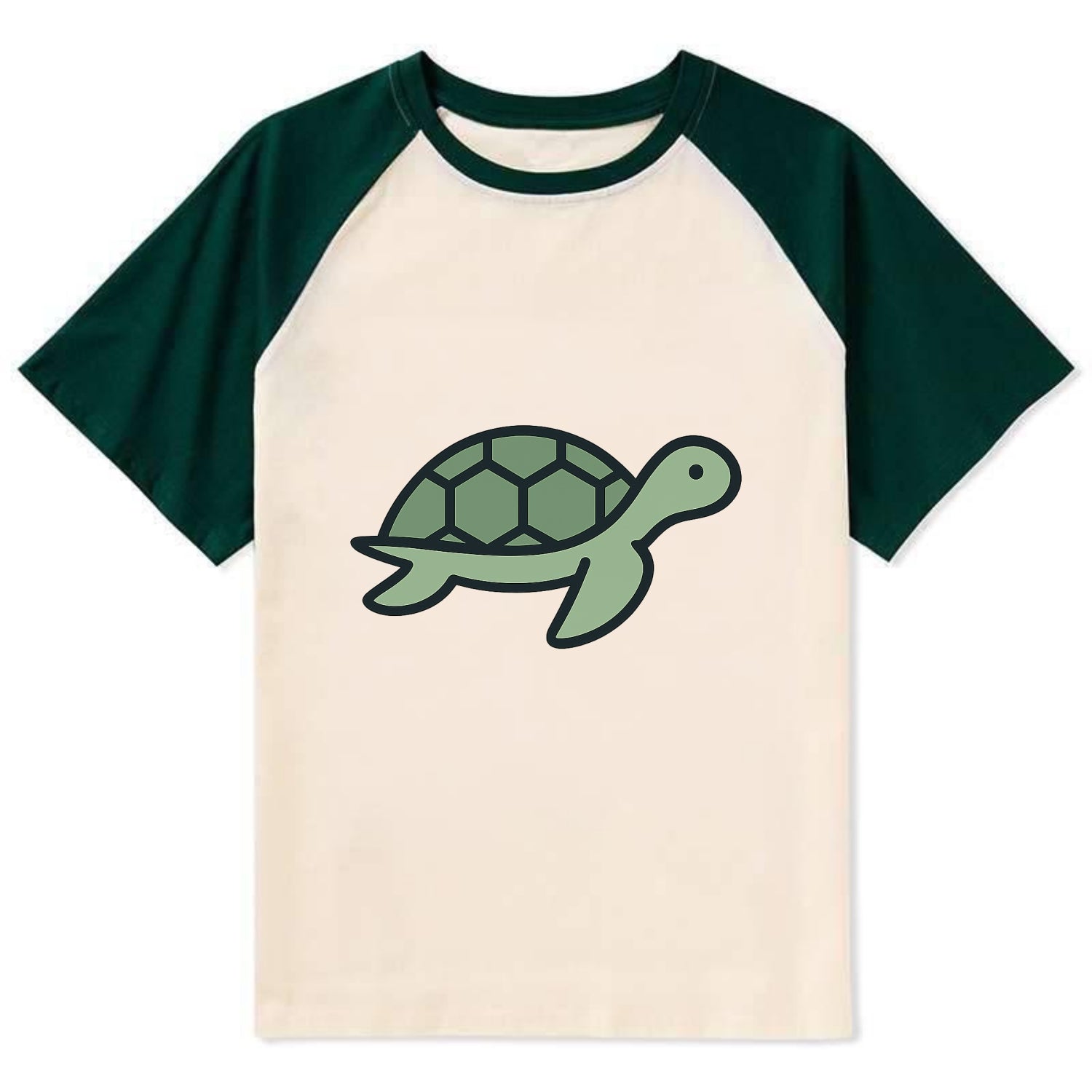 Sea Turtle - Green with shell pattern flat side profile - Contrast Raglan T-shirt - Green