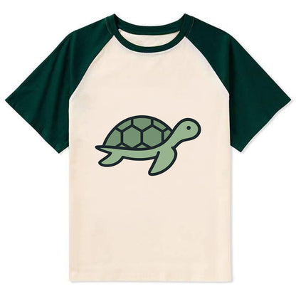 Sea Turtle - Green with shell pattern flat side profile - Contrast Raglan T-shirt - Green
