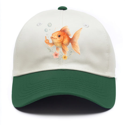 chubby goldfish blowing bubbles, one fin extended like middle finger - Two Tone Cap - Green