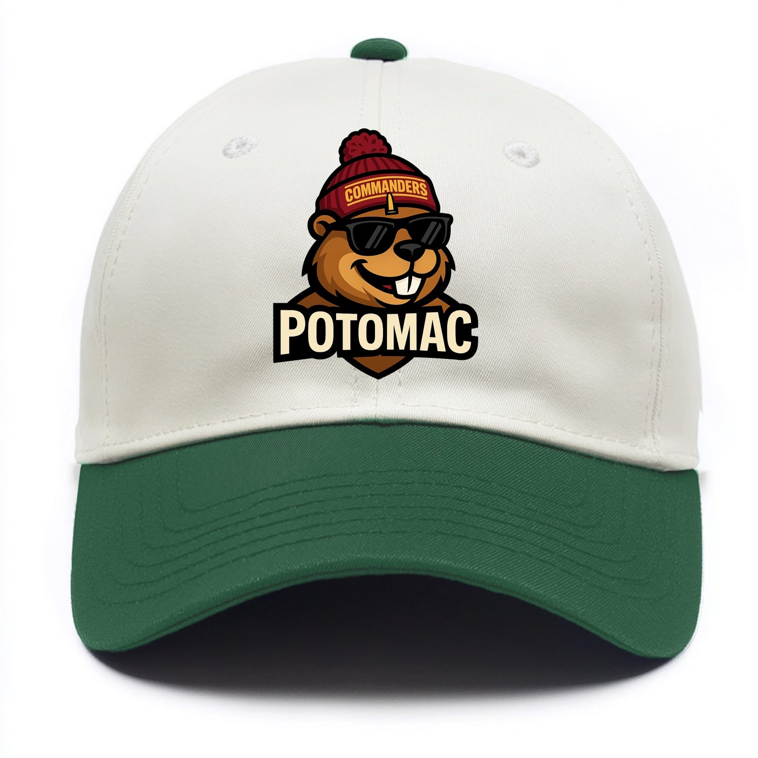 Potomac Beaver wearing Commanders beanie with monument patch and wayfarer sunglasses - Two Tone Cap - Green