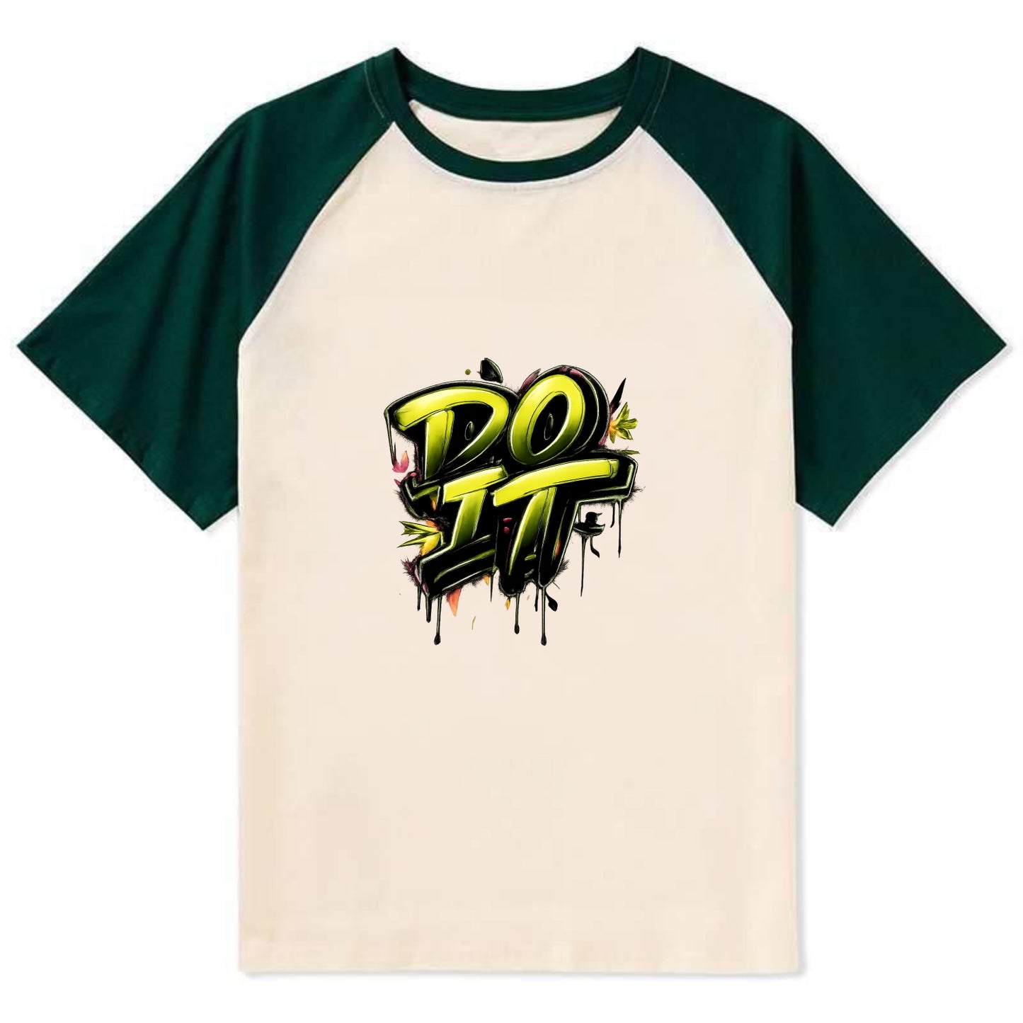 Bold typography design - "DO IT" - just do it, stop waiting - Contrast Raglan T-shirt - Green