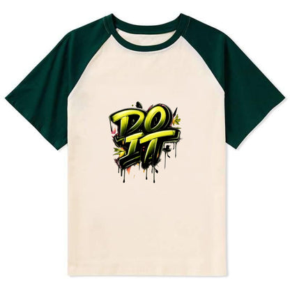 Bold typography design - "DO IT" - just do it, stop waiting - Contrast Raglan T-shirt - Green