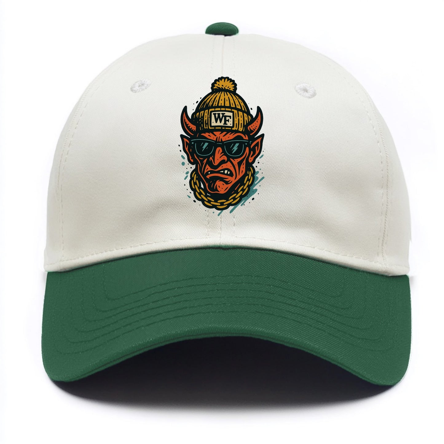 Winston-Salem Demon wearing Wake Forest beanie with WF patch - Two Tone Cap - Green