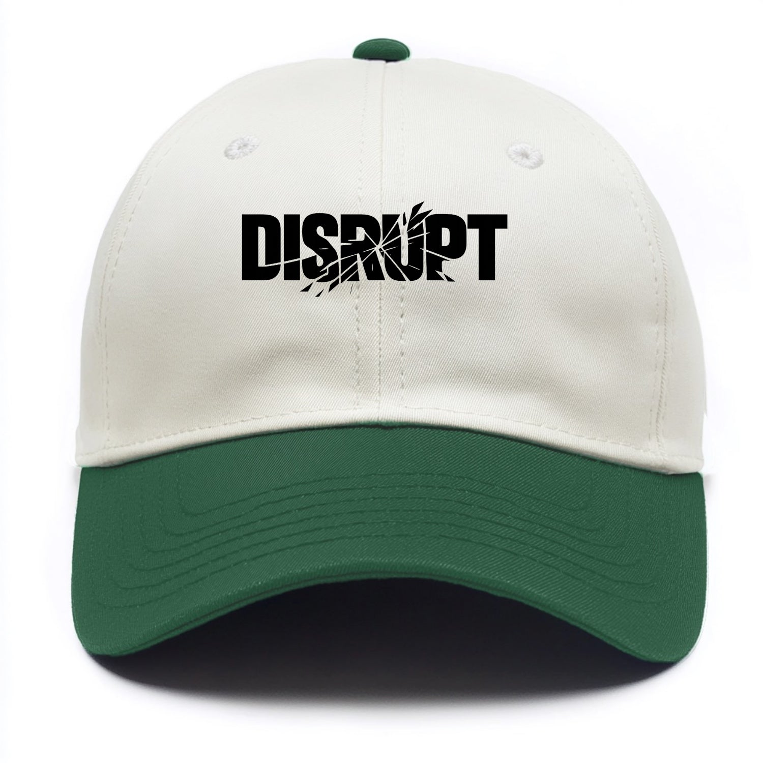Bold typography design - "DISRUPT" - breaking patterns, changing game - Two Tone Cap - Green