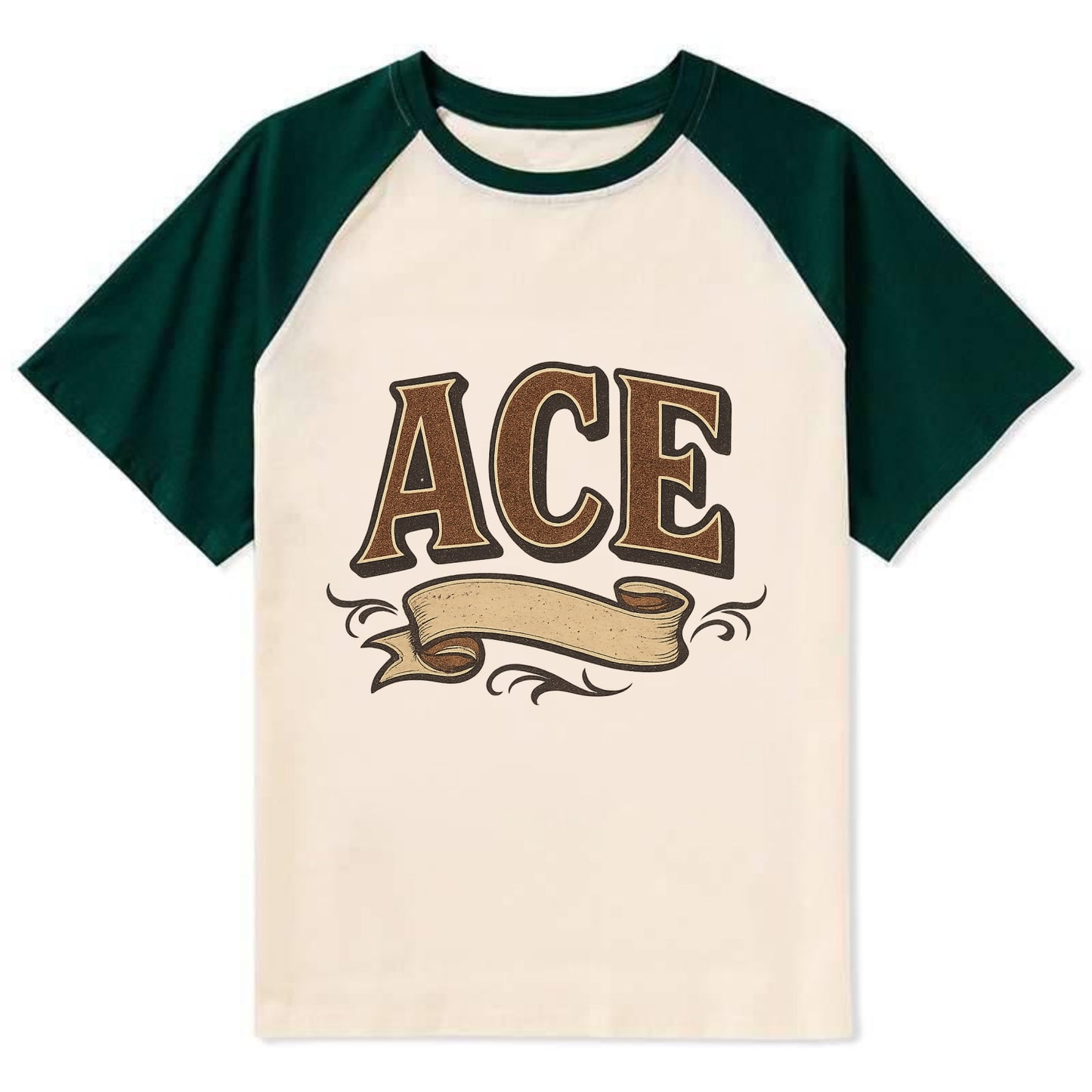 Bold typography design - "ACE" - expert, the best at something - Contrast Raglan T-shirt - Green