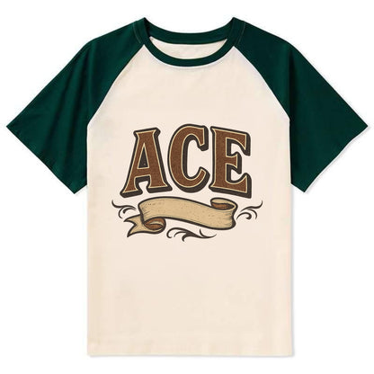 Bold typography design - "ACE" - expert, the best at something - Contrast Raglan T-shirt - Green