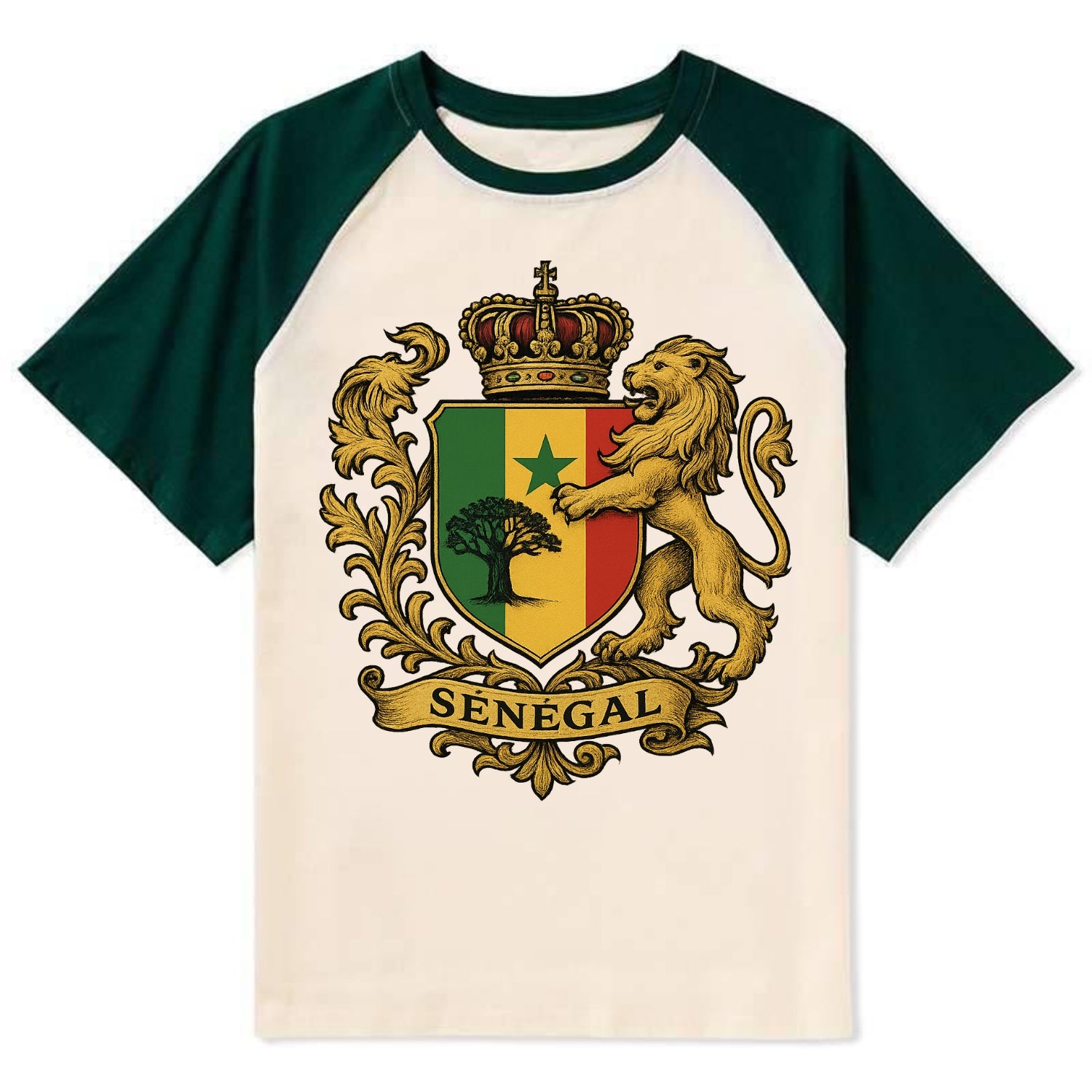 Senegal Lion Emblem  - Contrast Raglan T-shirt - Green