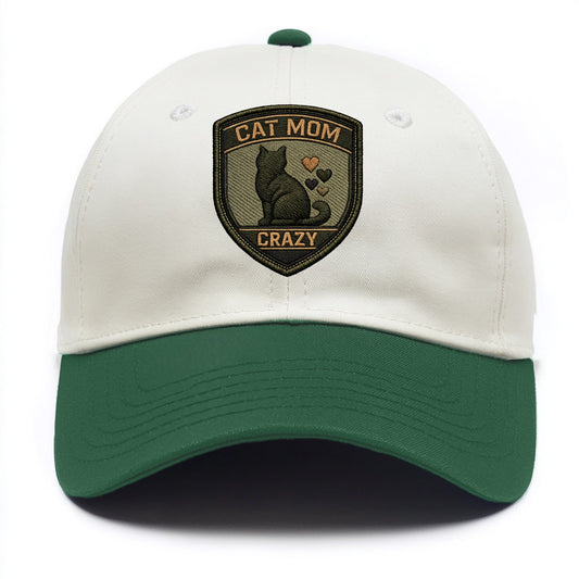 CAT MOM CRAZY - cat silhouette with hearts in purple , cat lady - Two Tone Cap - Green