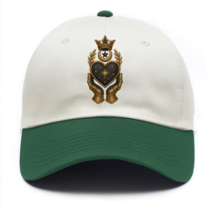 Crowned heart with Art Deco sunburst crown and geometric filigree hands cradling the - Two Tone Cap - Green