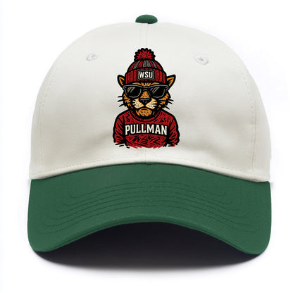 Pullman Cougar wearing Washington State beanie with WSU patch - Two Tone Cap - Green