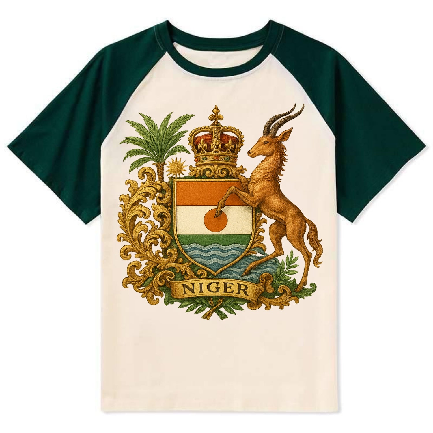 Niger Heritage Badge  - Contrast Raglan T-shirt - Green