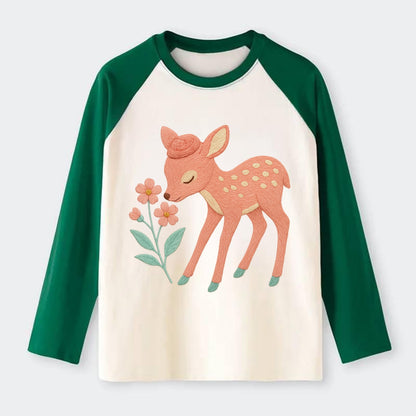Coral Fawn - Raglan Long Sleeve T-Shirt - Green