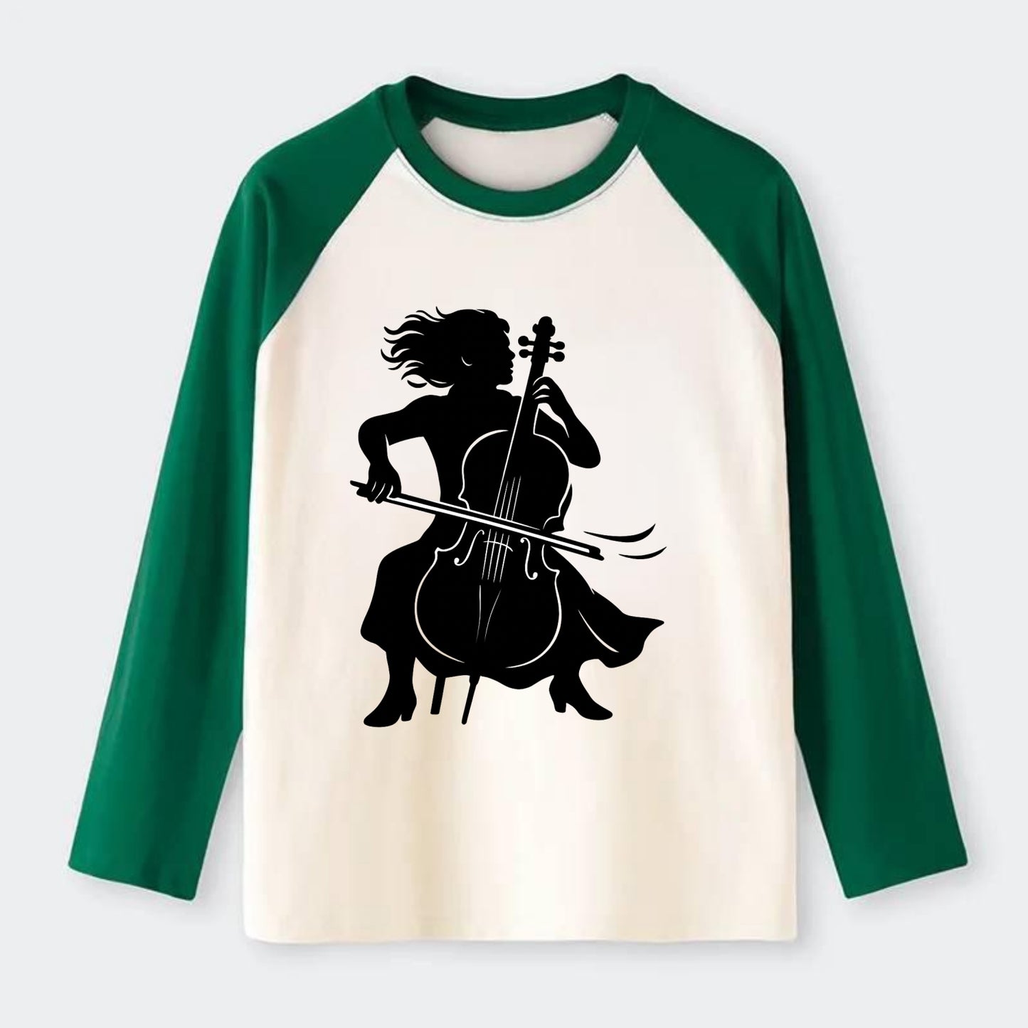 Cellist performing emotional solo - Raglan Long Sleeve T-Shirt - Green