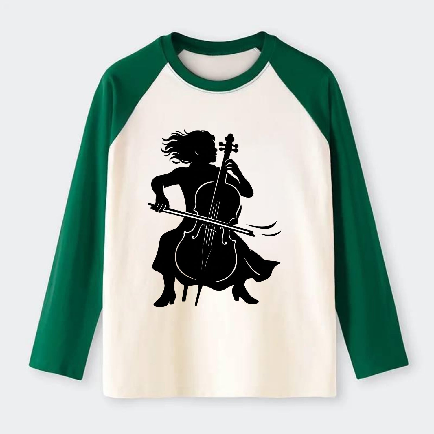 Cellist performing emotional solo - Raglan Long Sleeve T-Shirt - Green