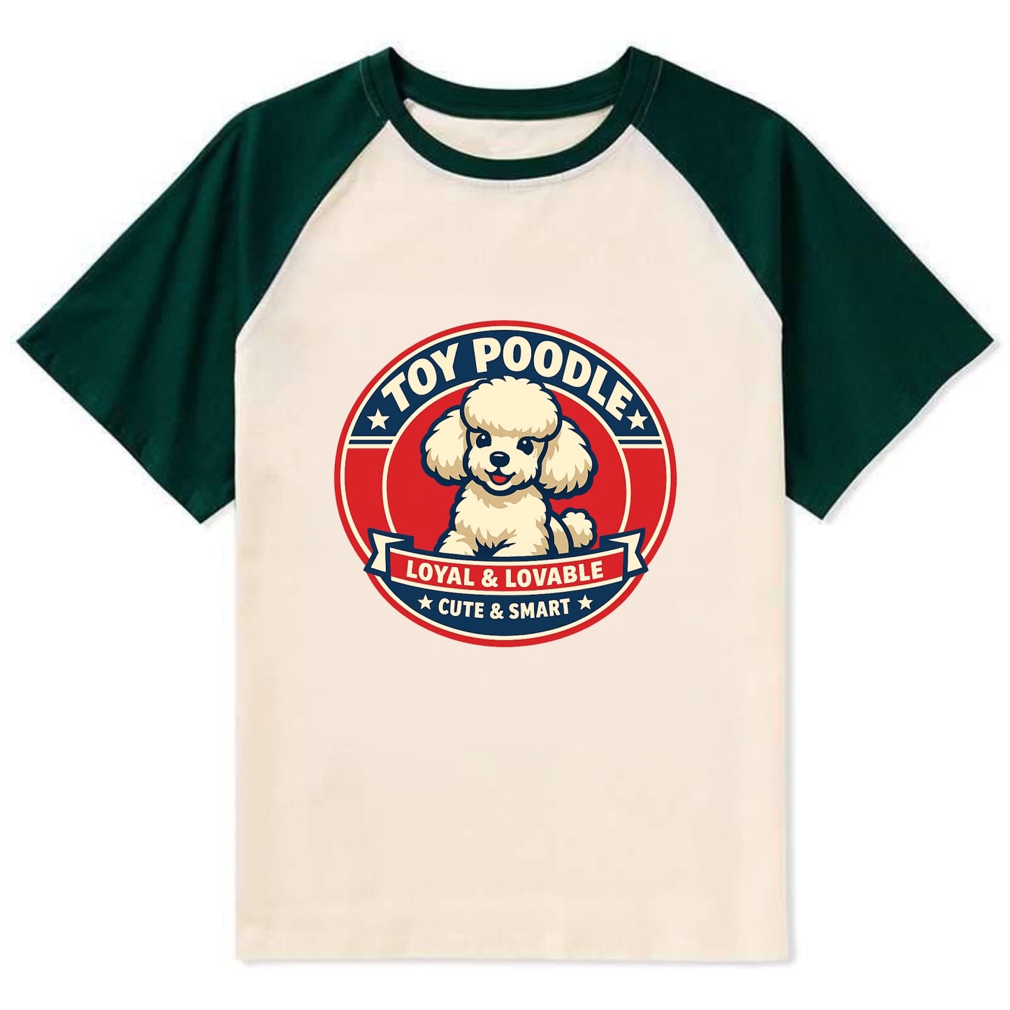 Elegant Poodle Emblem - Contrast Raglan T-shirt - Green