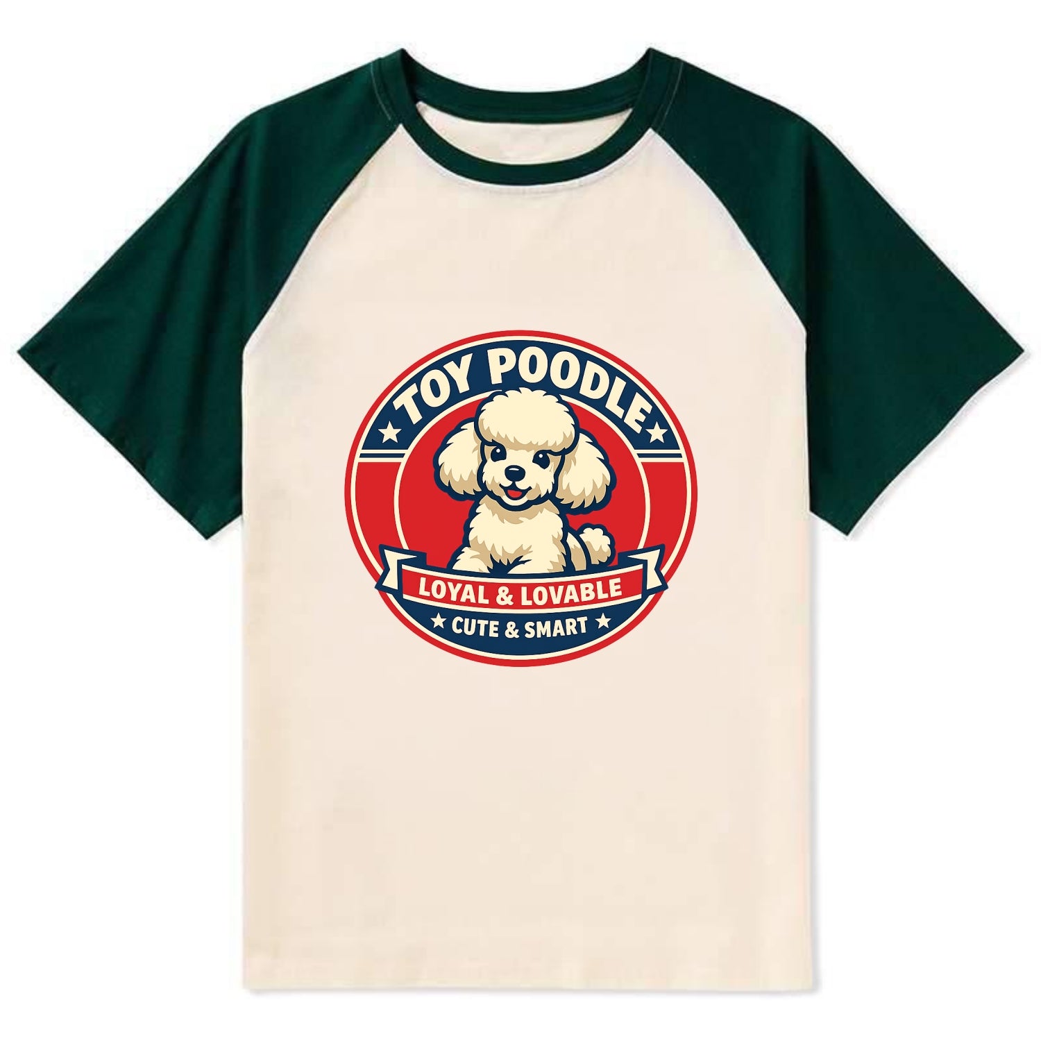Elegant Poodle Emblem - Contrast Raglan T-shirt - Green