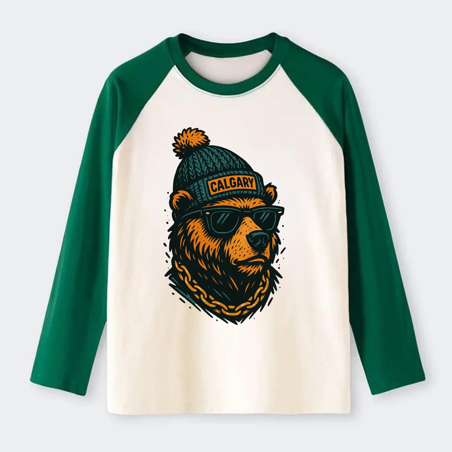 Calgary Grizzly Bear wearing Calgary bea - Raglan Long Sleeve T-Shirt - Green