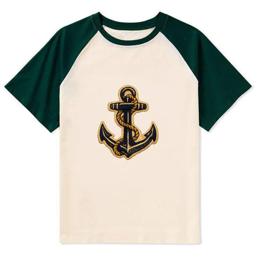 ANCHOR ROPE - classic anchor with rope in navy and gold , sailor - Contrast Raglan T-shirt