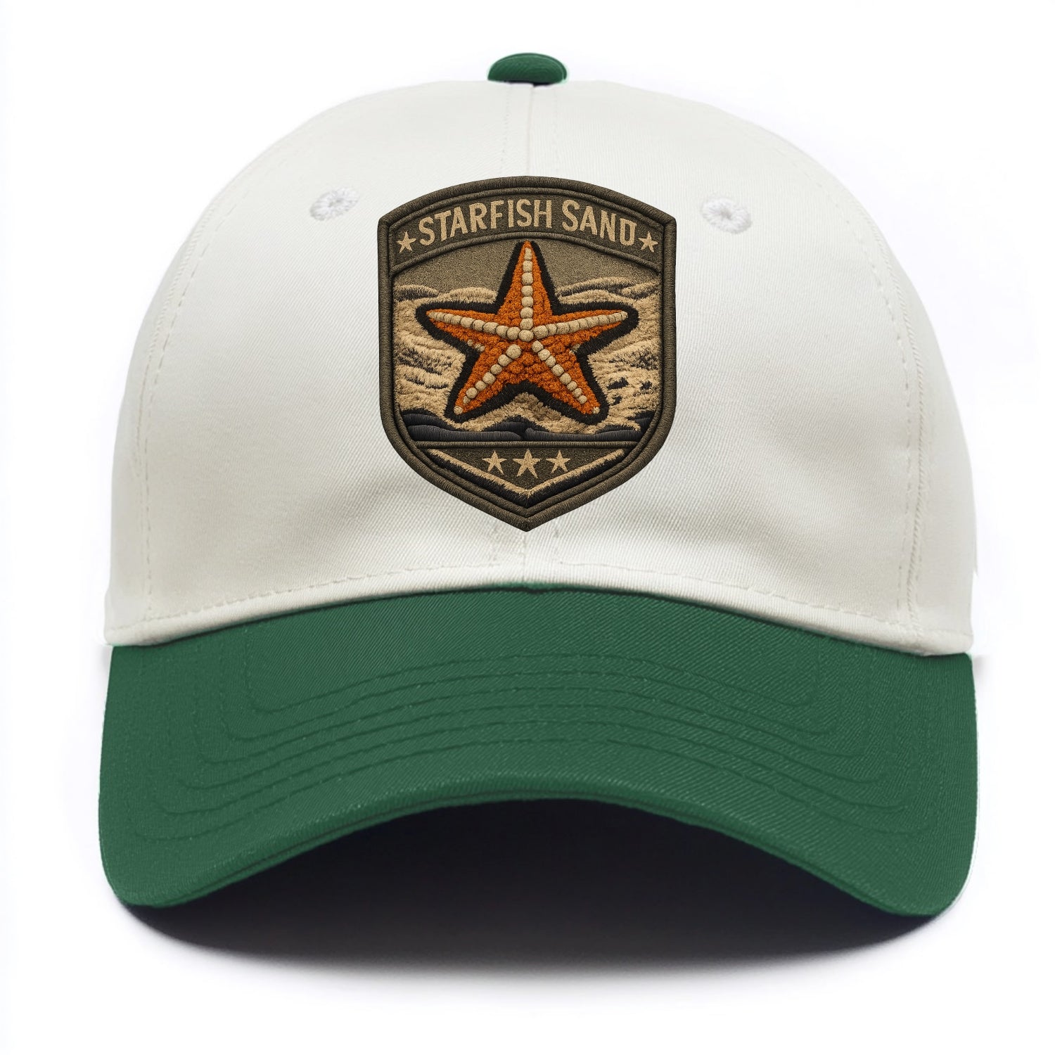 STARFISH SAND - sea star in orange and tan , beachcomber - Two Tone Cap - Green