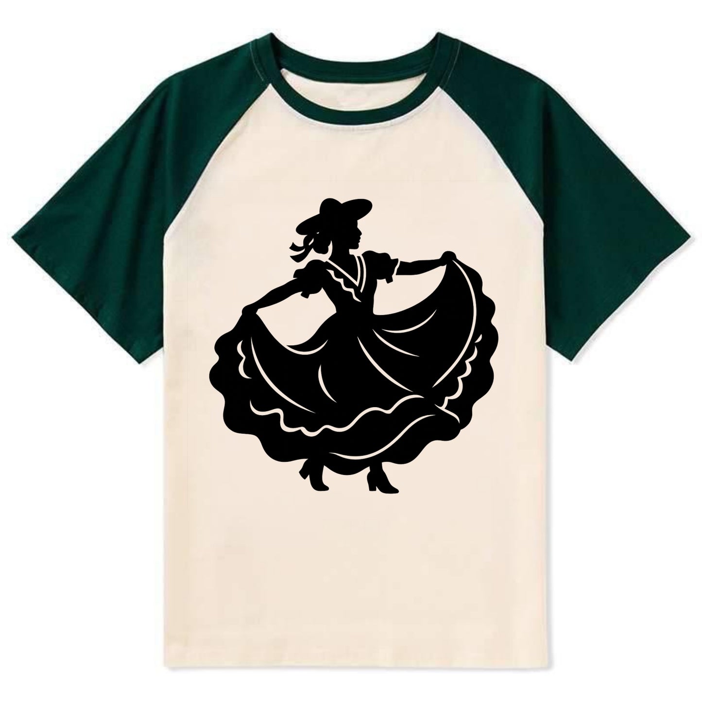 Mexican folk dancer twirling skirt - Contrast Raglan T-shirt - Green