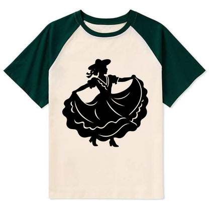 Mexican folk dancer twirling skirt - Contrast Raglan T-shirt - Green