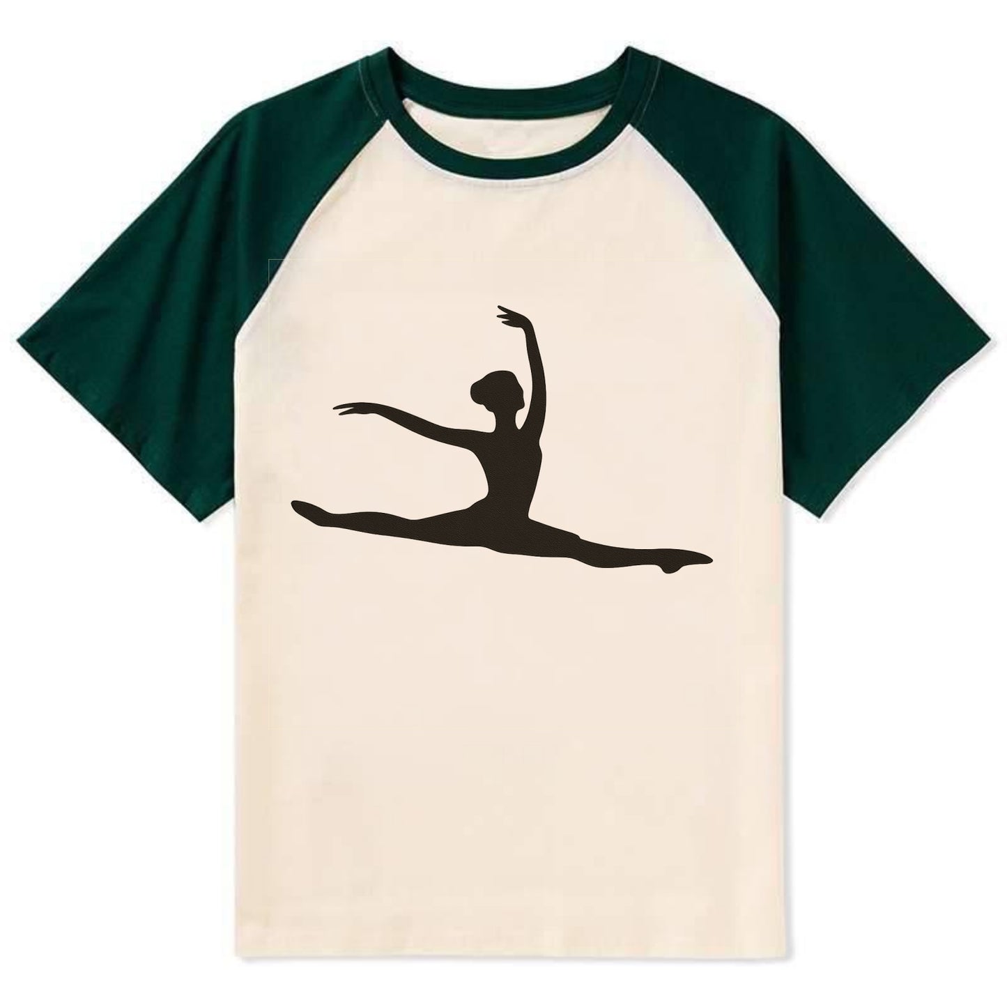 Ballet dancer in grand jete leap - Contrast Raglan T-shirt - Green