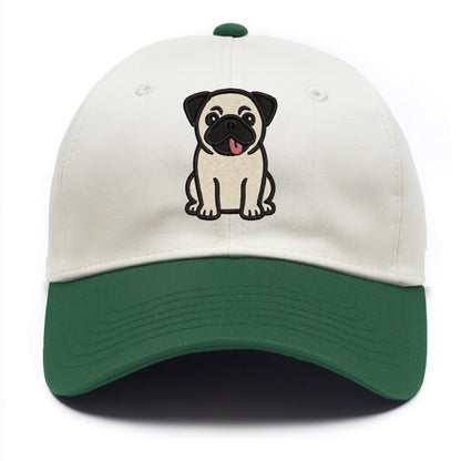 Pug - Tilted head with tongue out - Two Tone Cap - Green