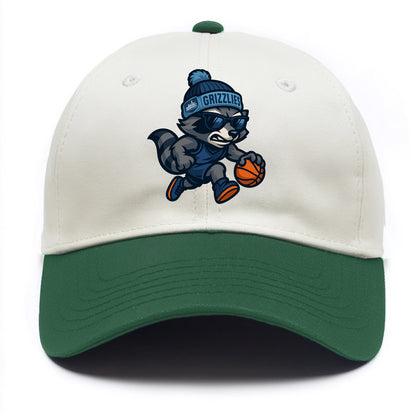 Memphis Raccoon wearing Grizzlies beanie with riverboat patch and wayfarer sunglasses - Two Tone Cap - Green