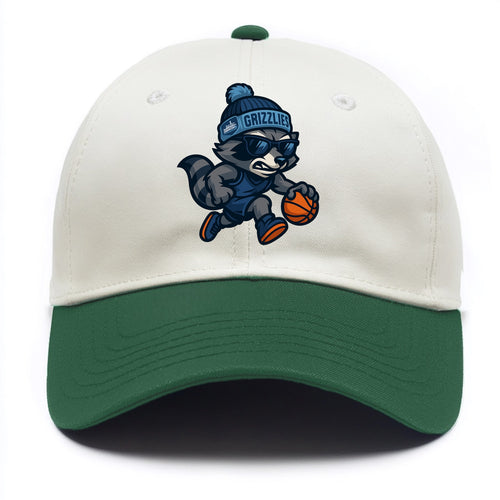 Memphis Raccoon wearing Grizzlies beanie with riverboat patch and wayfarer sunglasses - Two Tone Cap