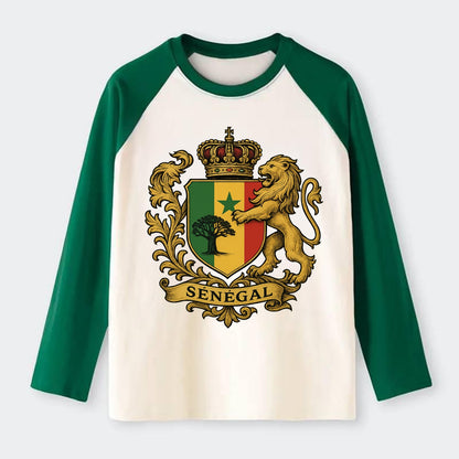 Senegal Lion Emblem  - Raglan Long Sleeve T-Shirt - Green