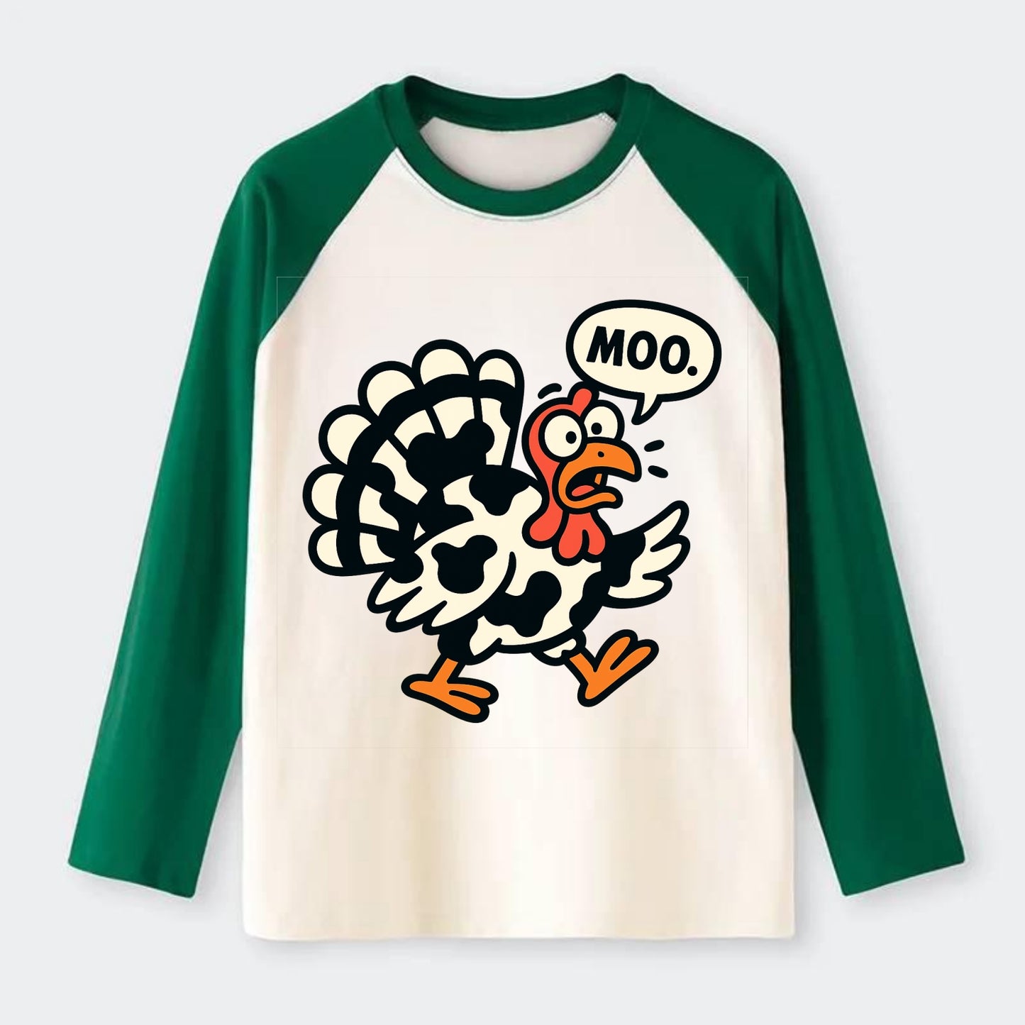 Mooing Turkey - Raglan Long Sleeve T-Shirt - Green