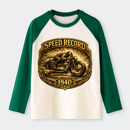 Speed Record Racer - Raglan Long Sleeve T-Shirt - Green