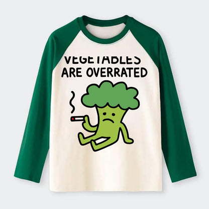 VEGETABLES ARE OVERRATED | Rebellious broccoli smoking - Raglan Long Sleeve T-Shirt - Green