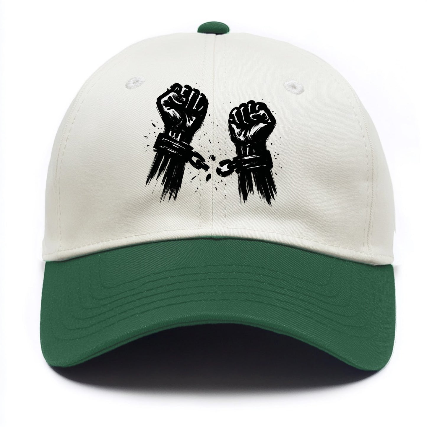 Two raised fists breaking chains - liberation and freedom ink painting - Two Tone Cap - Green