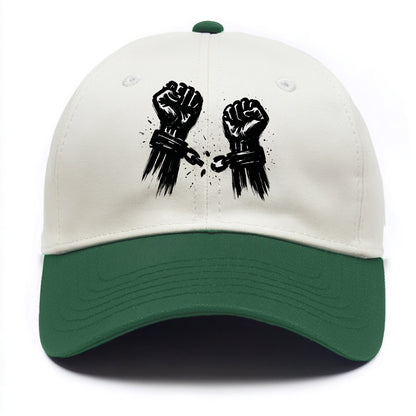 Two raised fists breaking chains - liberation and freedom ink painting - Two Tone Cap - Green