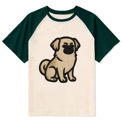 Tibetan Spaniel - Fawn small dog embroid - Contrast Raglan T-shirt - Green
