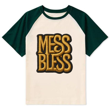MESS;BLESS UP Gold Metallic Visor - Contrast Raglan T-shirt - Green