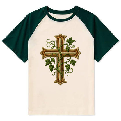 Vine Cross  - Contrast Raglan T-shirt - Green