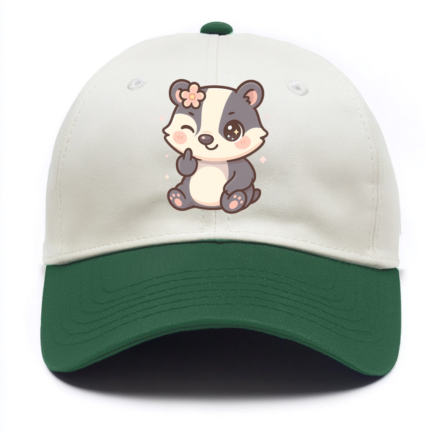 adorable badger with black and white stripes, one paw giving finger - Two Tone Cap - Green