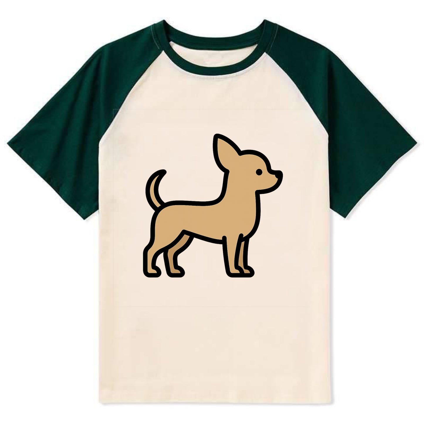 Chihuahua - Tan smooth coat flat side profile - Contrast Raglan T-shirt - Green