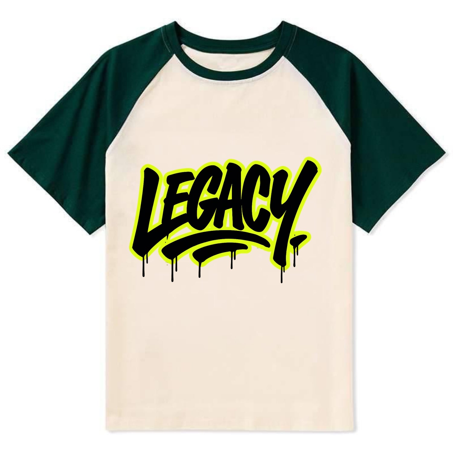 Bold typography design - "LEGACY" - what you leave behind, lasting impact - Contrast Raglan T-shirt - Green